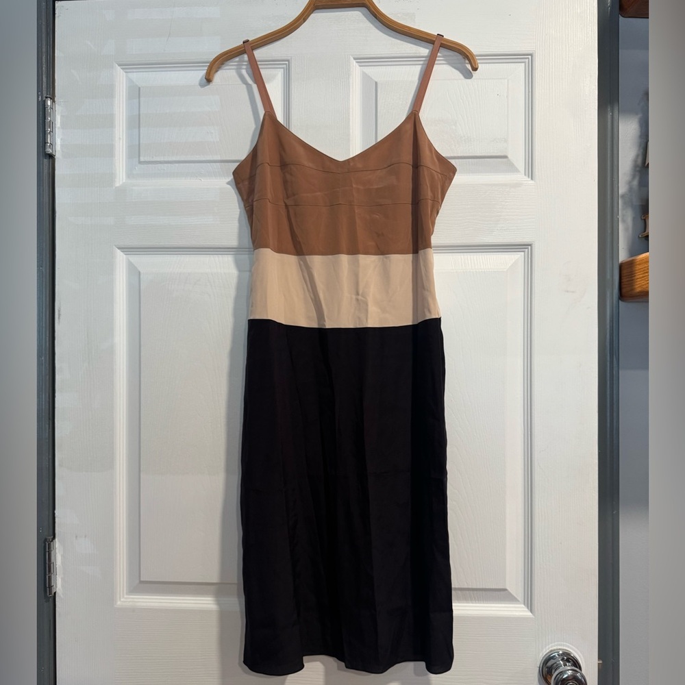 Reed Krakoff Tan, Black Colorblock Silk Slip Dress